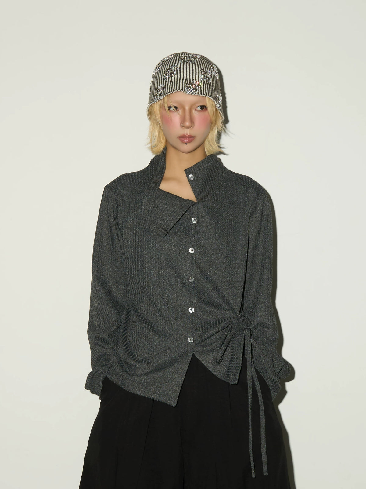 Asymmetrical Ribbed Knit Long Sleeve Shirt