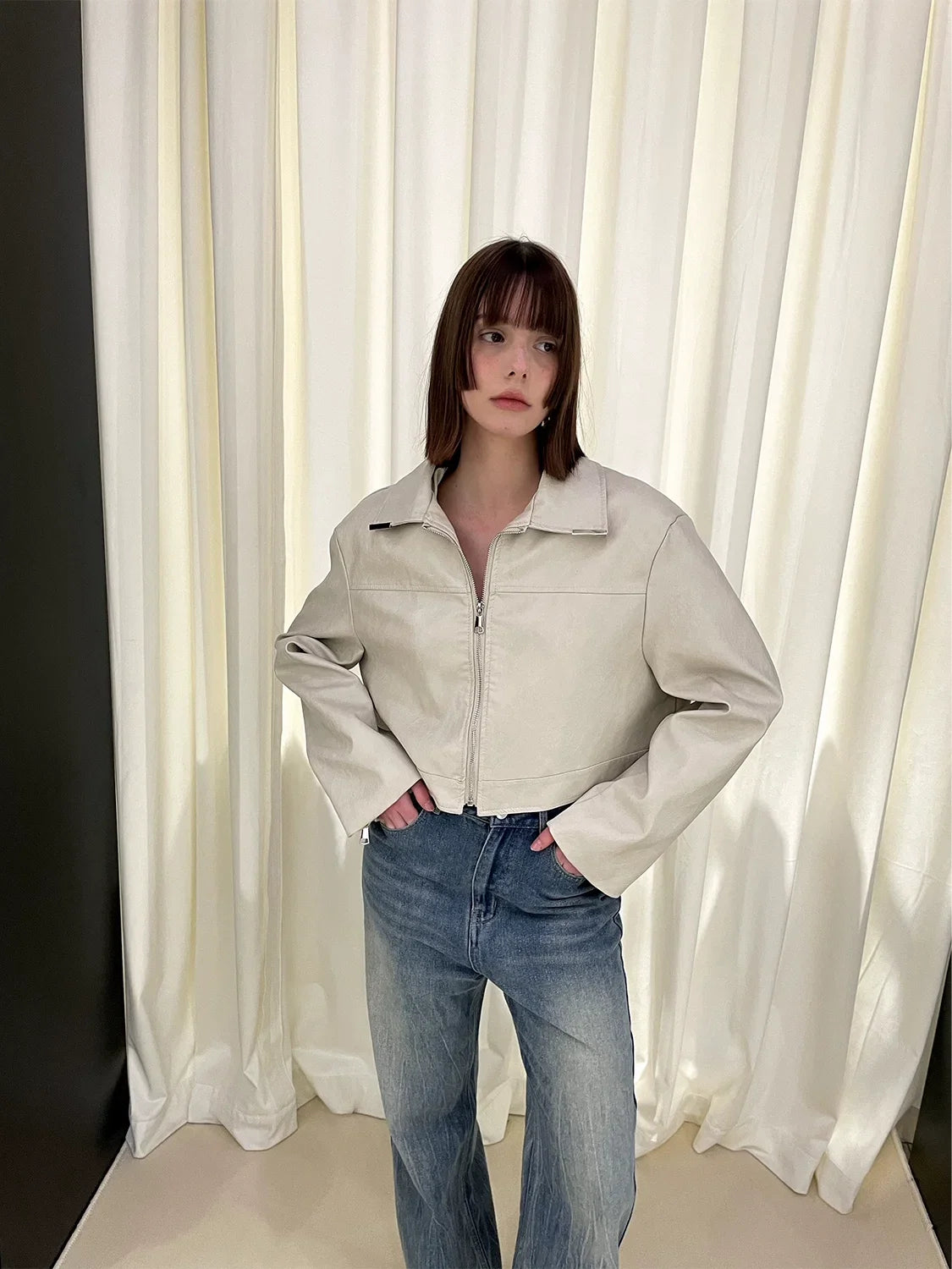 Cropped PU Leather Jacket