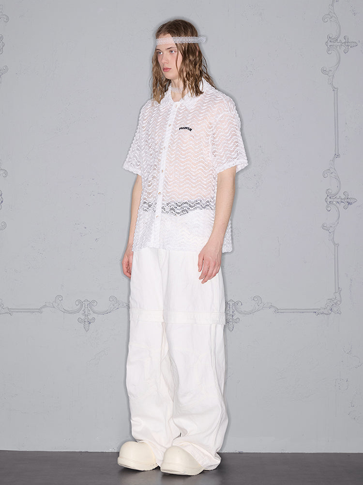 Wave Pattern Lightweight Oversize Short Sleeve Shirt
