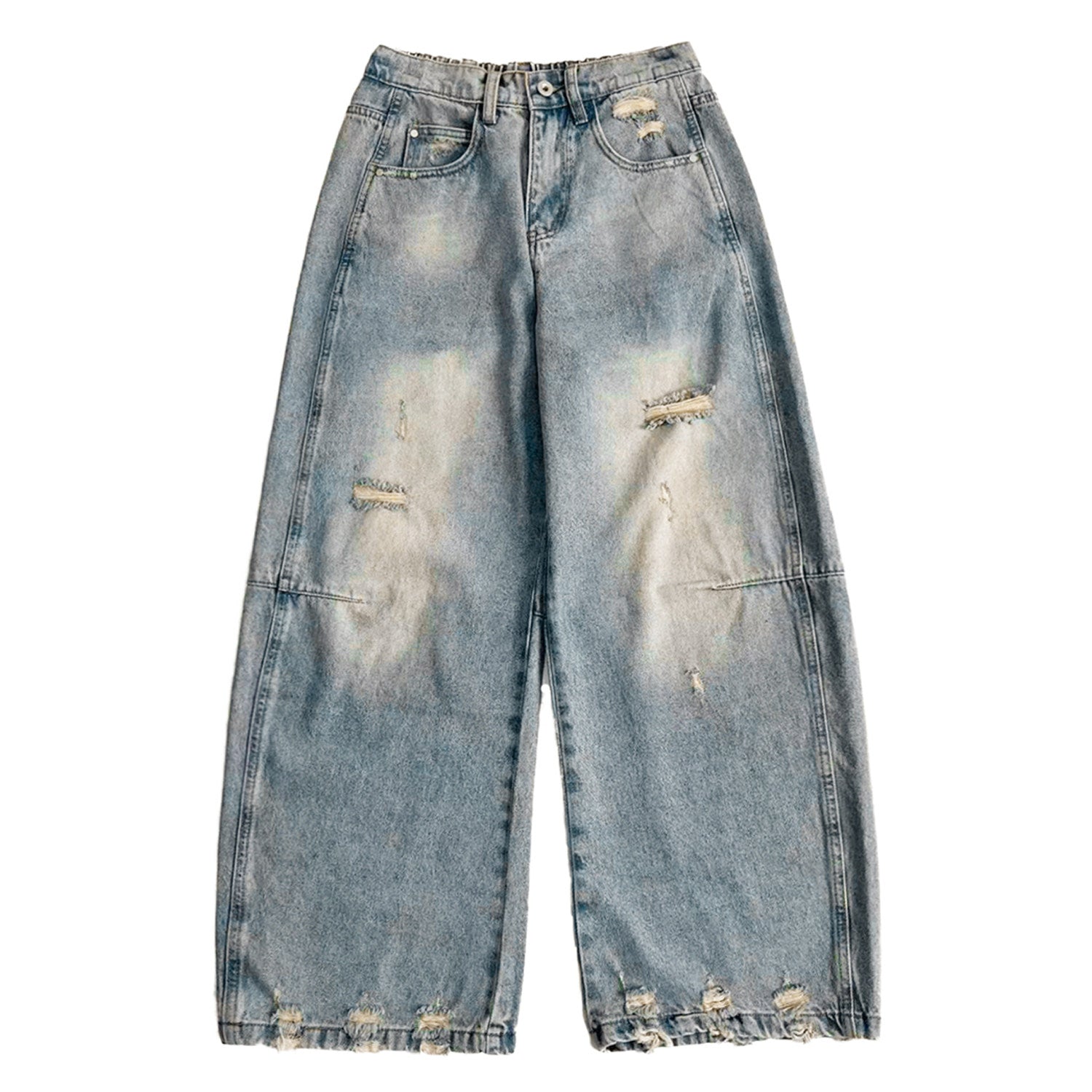 Ripped Damage Denim Jacket &wide Leg Denim Jeans Setup