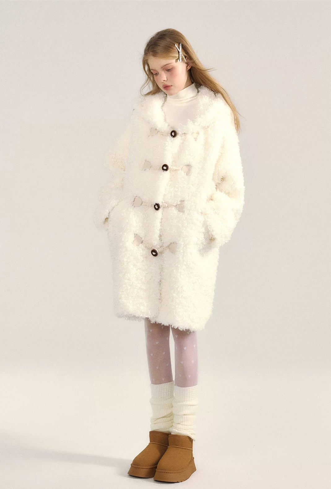 White Furry Sherpa Hooded Coat