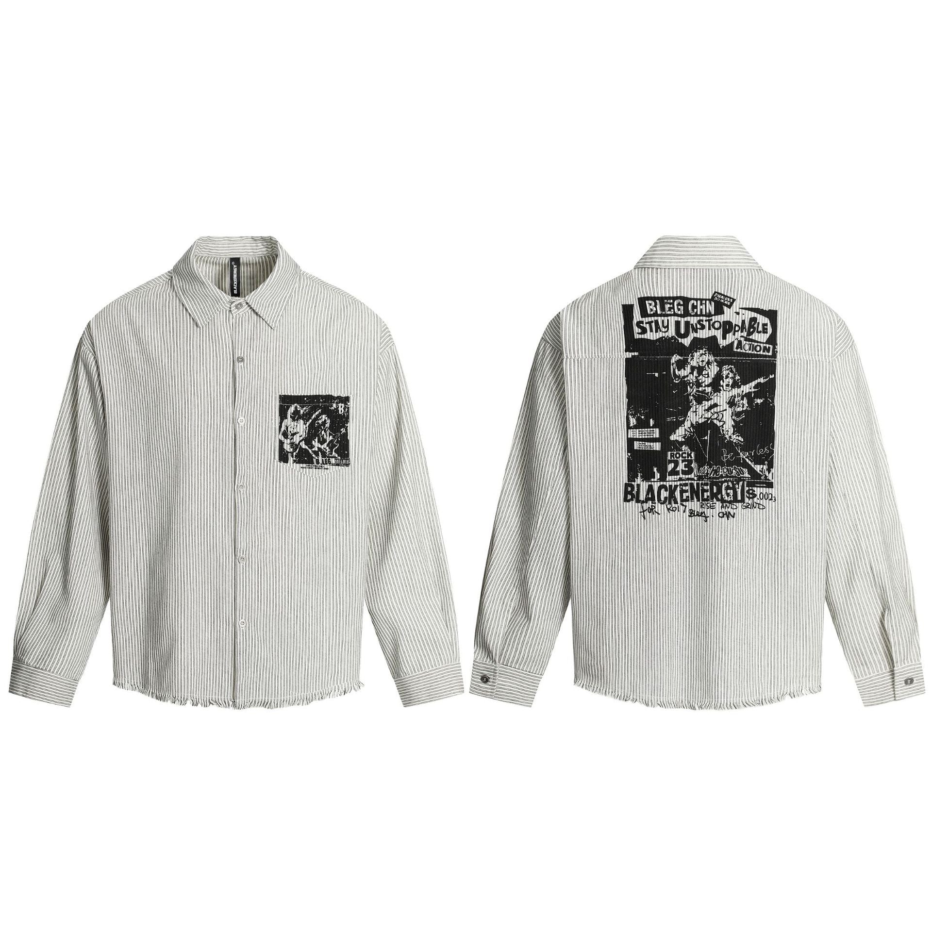 Camicia a maniche lunghe sfilacciata con stampa grafica a righe