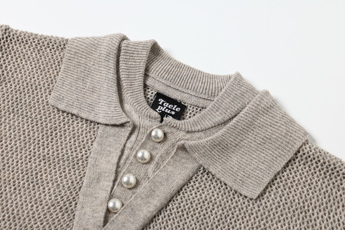 Openwork Short Sleeve Knit Polo Shirt