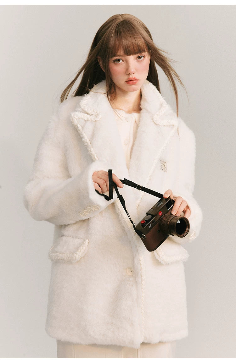 Loose Plain Fake Woolen Jacket