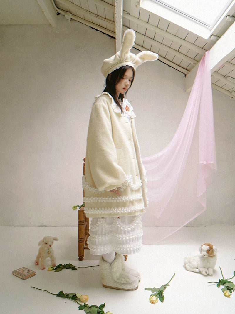 Lace Bow Puff Sleeve Coat