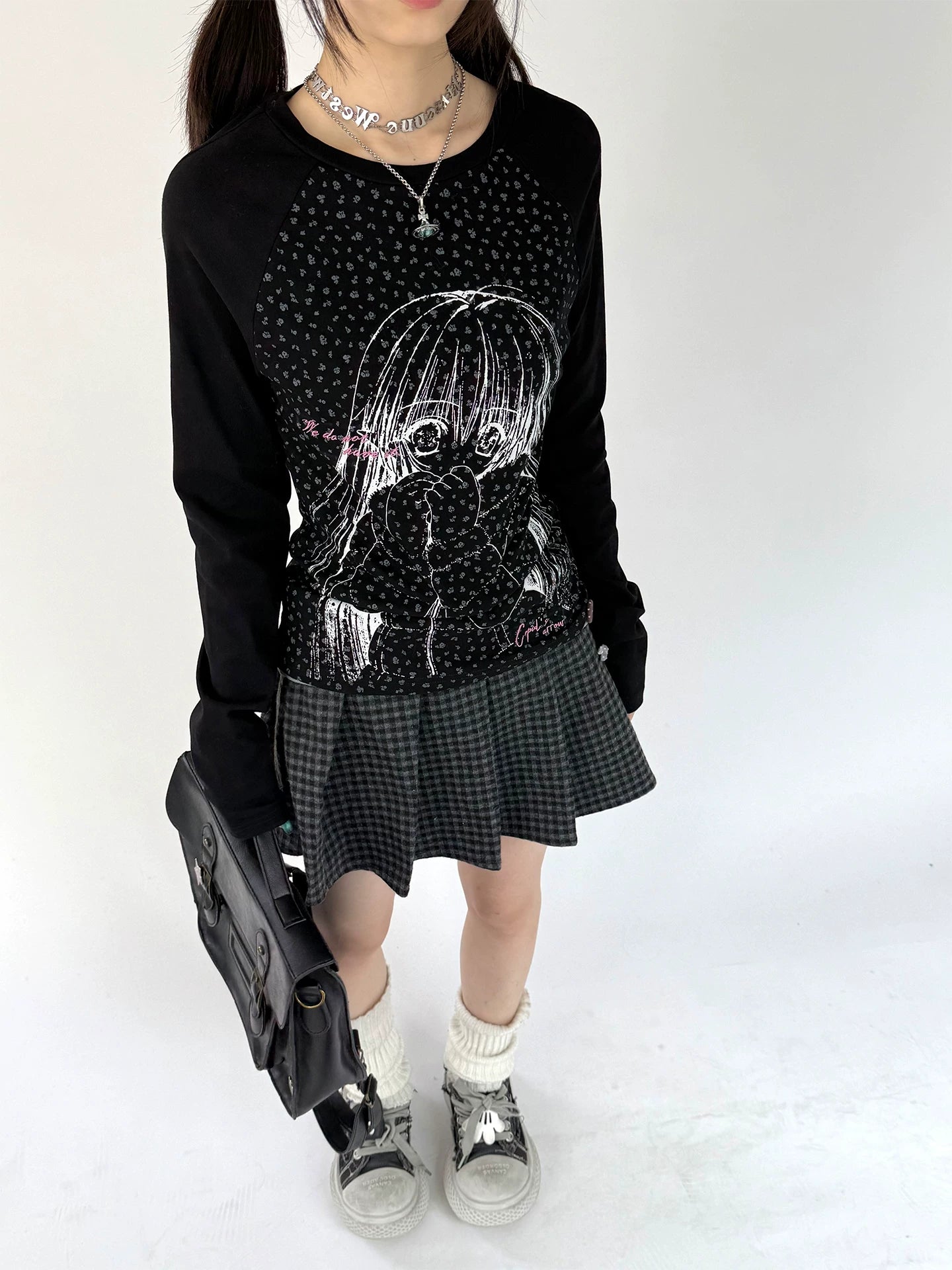 Graphic Speckled Print Long Sleeve T-Shirt