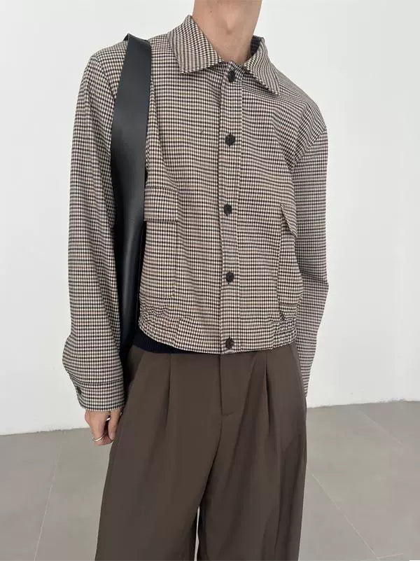 Plaid Shoulder-Pad Long Sleeve Shirt
