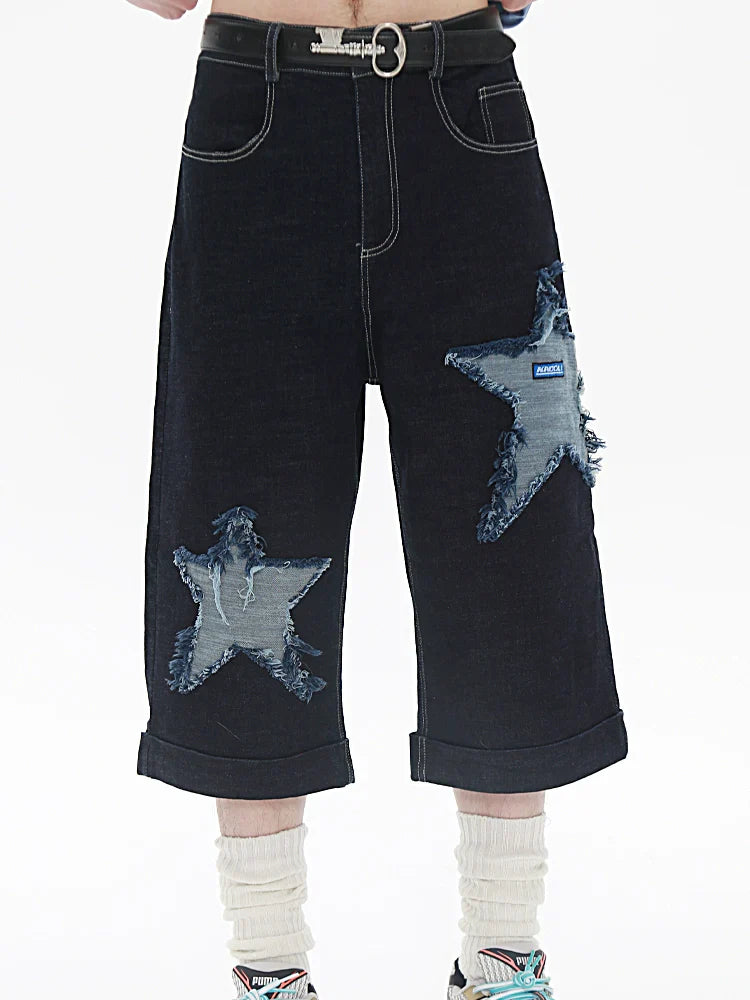 Star Patch Design Denim Half Jeans