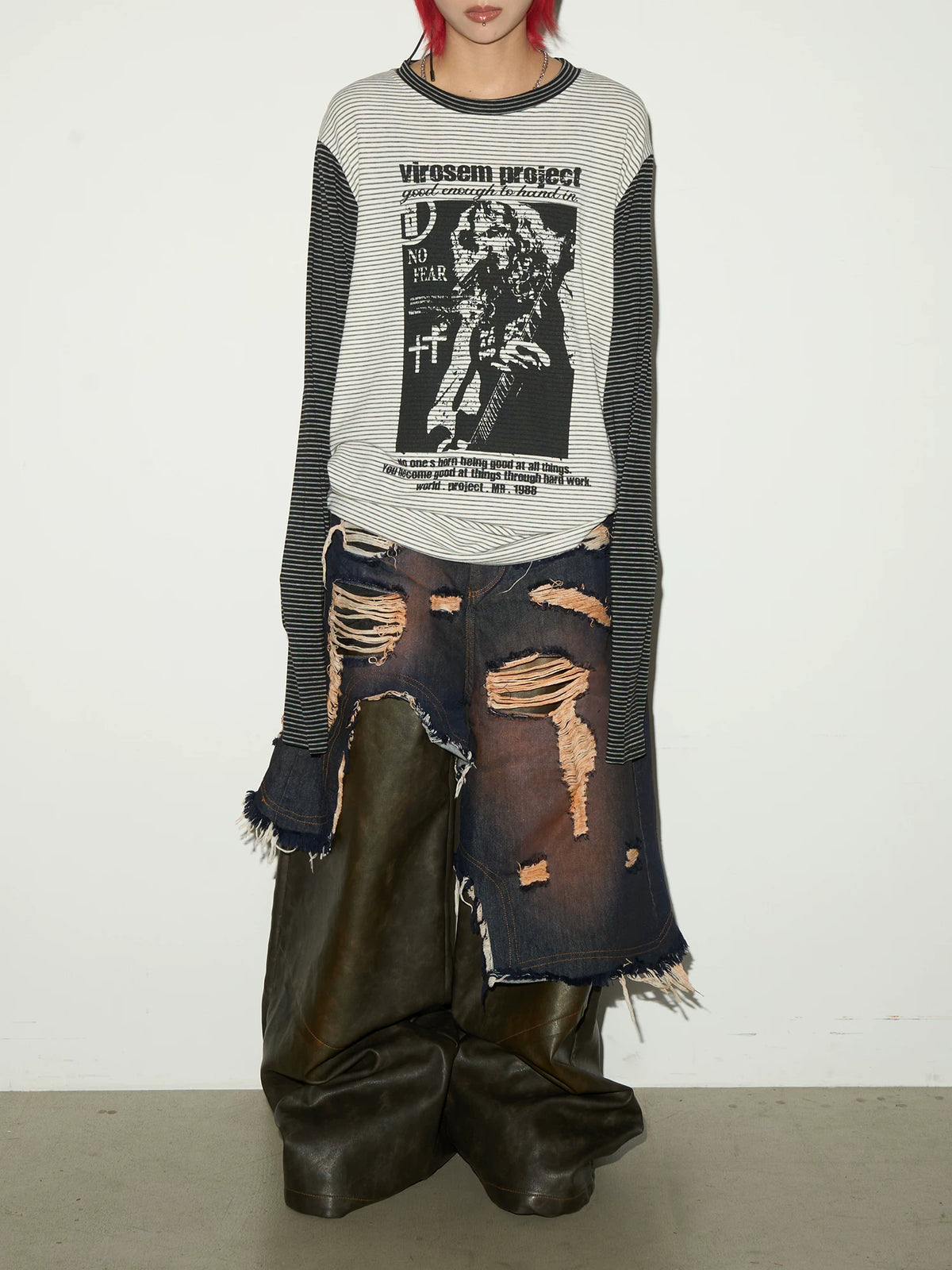 Stripe Graphic Print Layered Long Sleeve T-Shirt