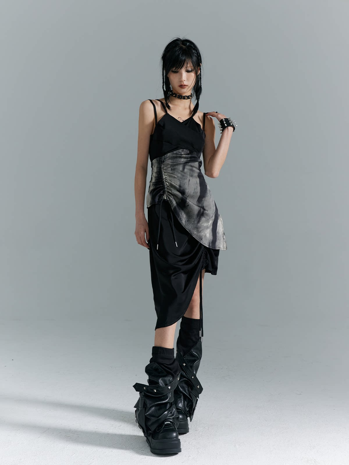Drawstring Asymmetrical Hem Camisole Midi Dress
