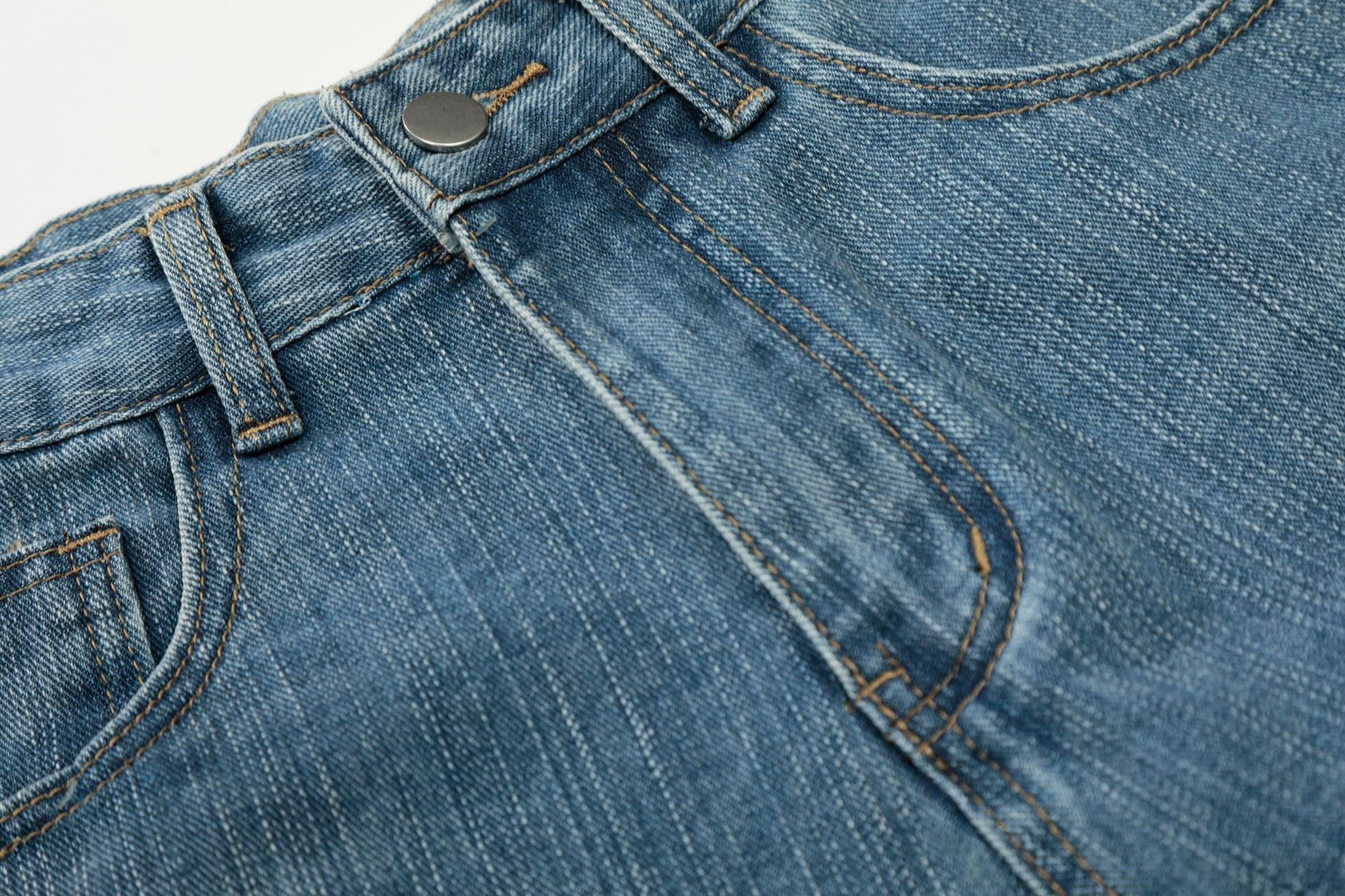 Star Heart Print Curved Wide Leg Denim Jeans