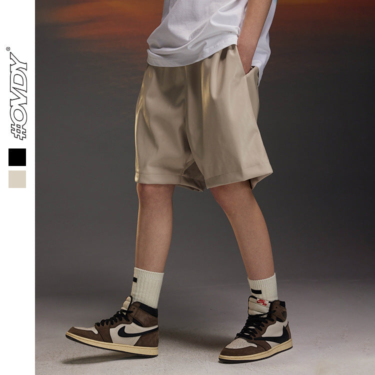 Split-Hem PU Leather Wide-Leg Short Pants