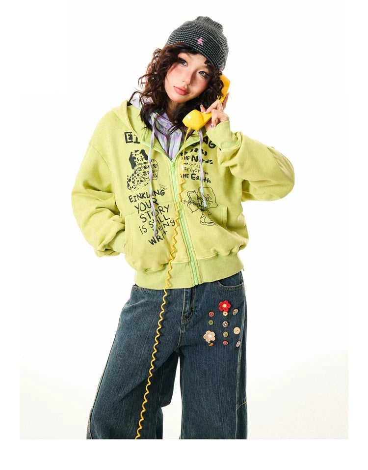 Letter Print Zipper Hoodie