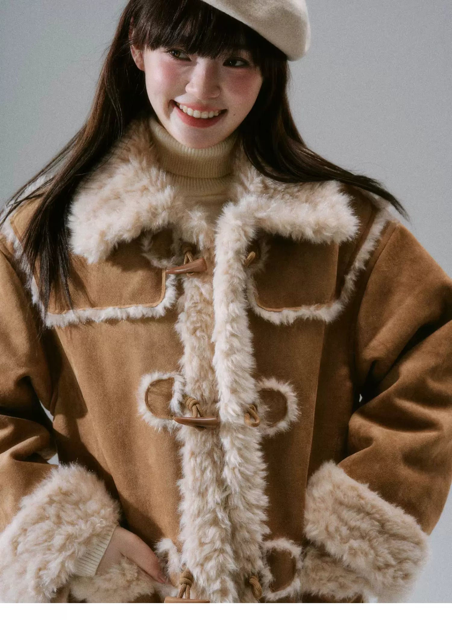 Cream Oak College Vintage Fur Horn Button Coat