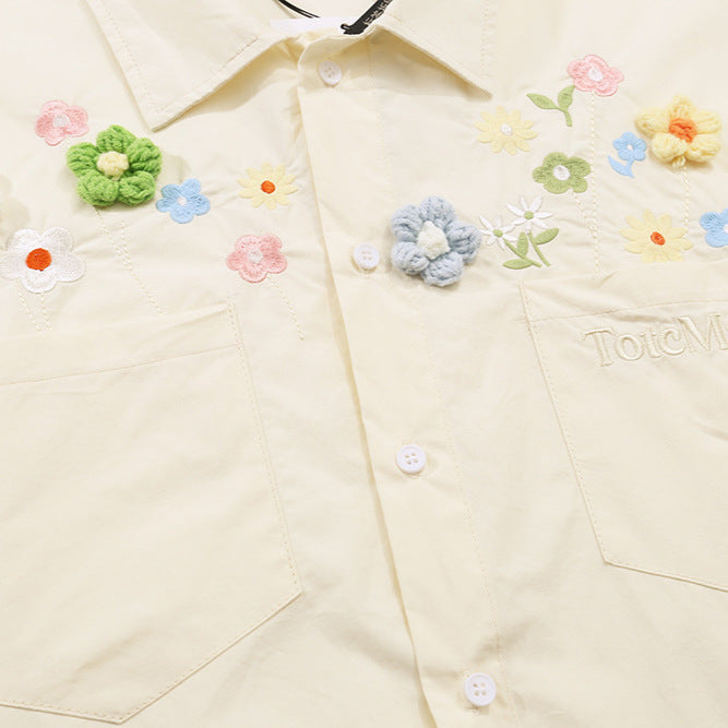 Floral Embroidery Design Short Sleeve Shirt