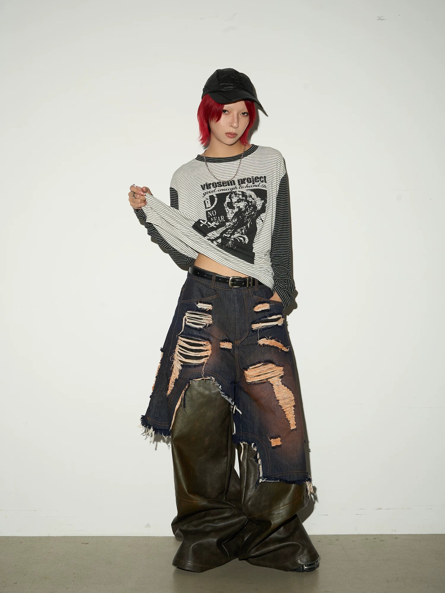 Stripe Graphic Print Layered Long Sleeve T-Shirt