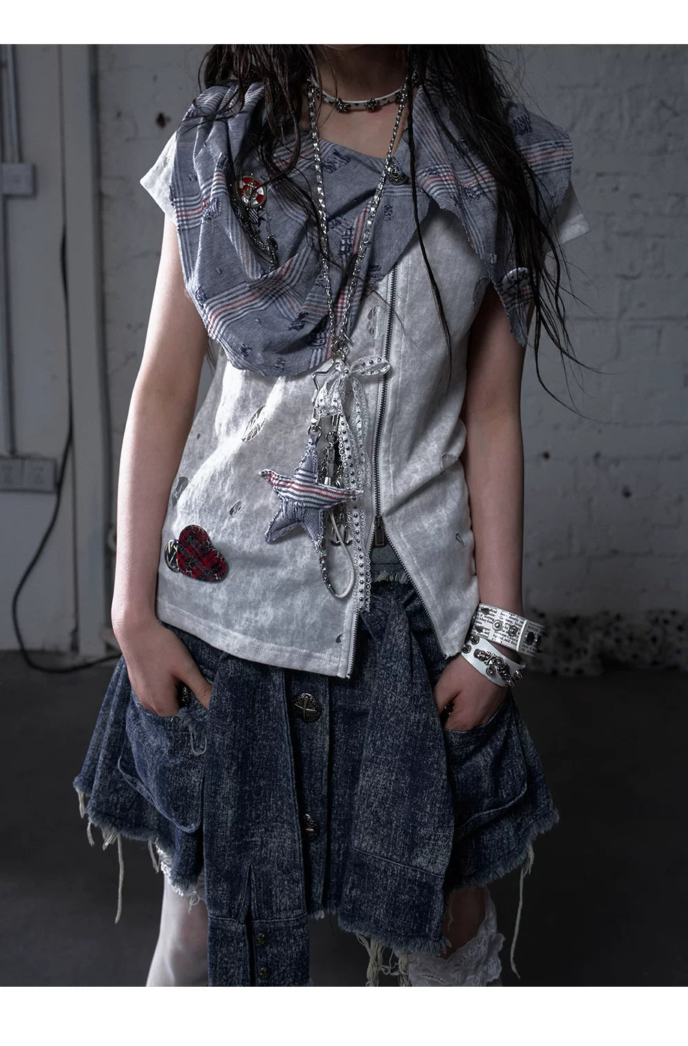 Rhinestone Star Lace Multi-Use Chain Necklace