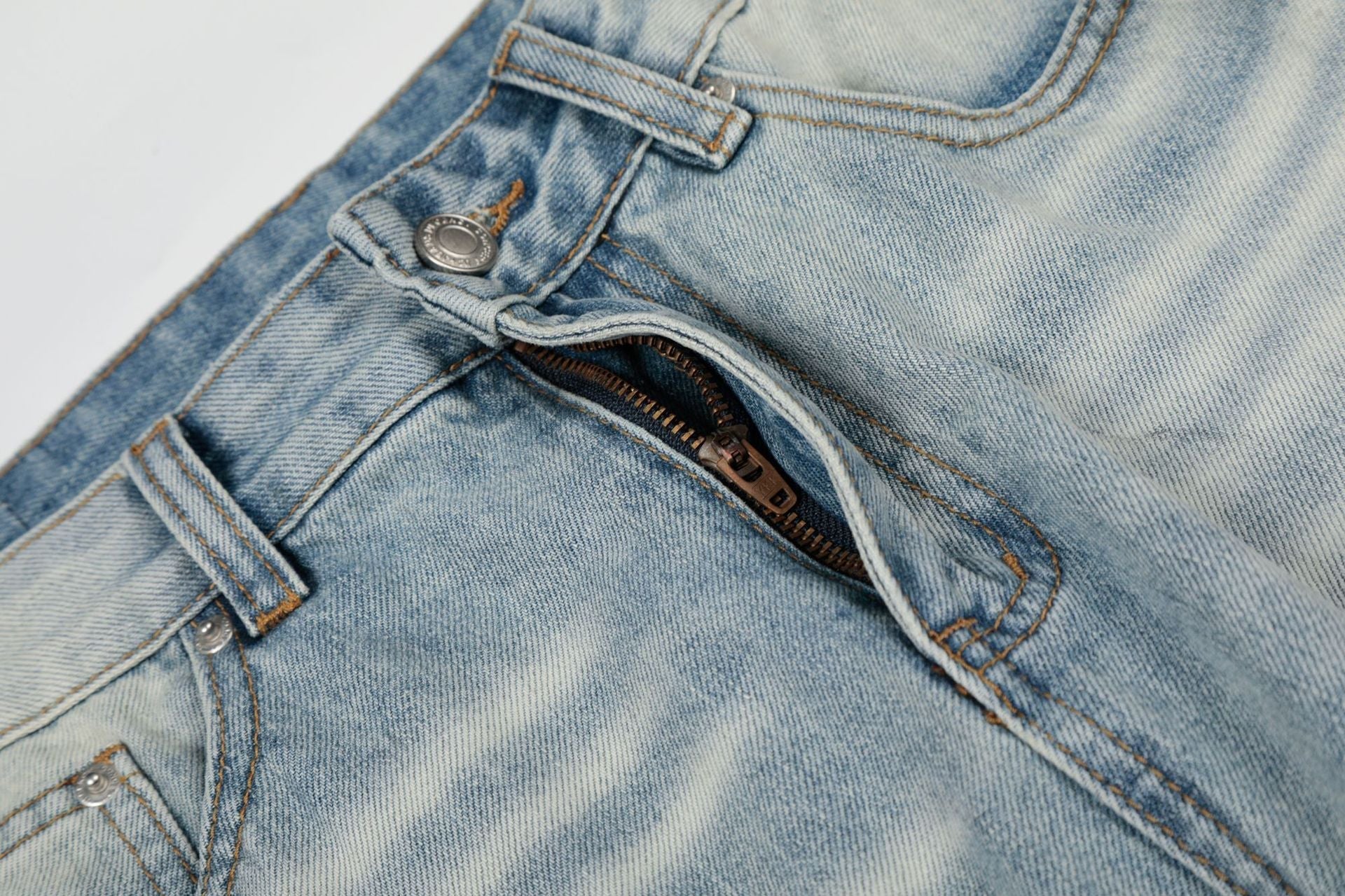 Washed Whisker Wide Leg Denim Jeans