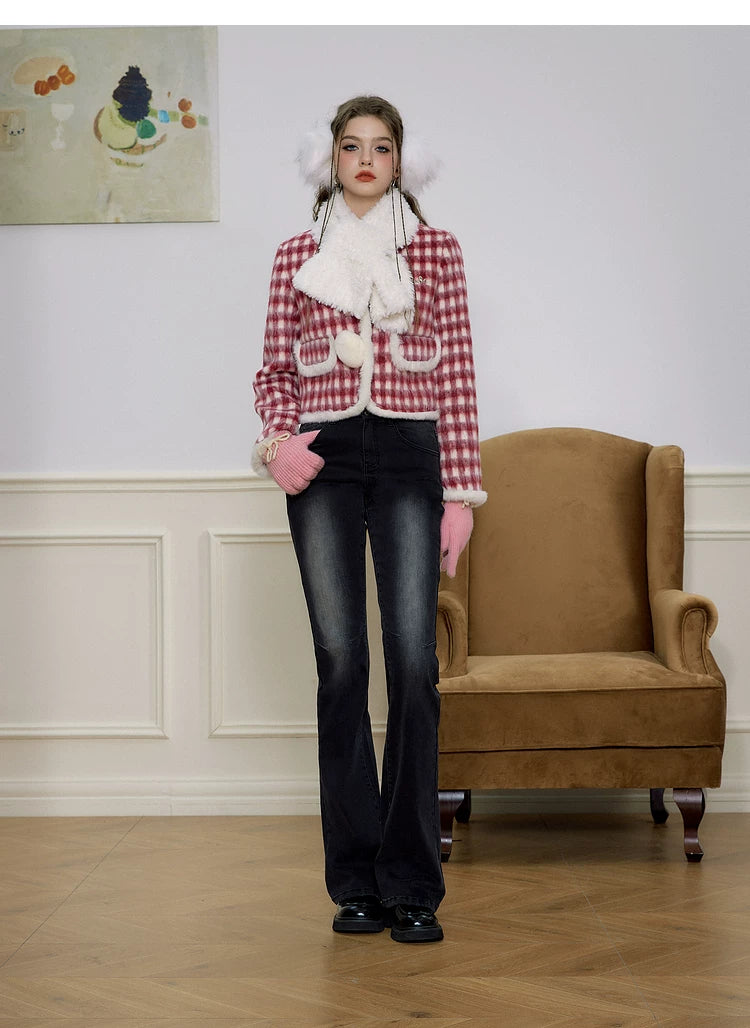 Christmas Plaid Tweed Jacket & Short Skirt Setup