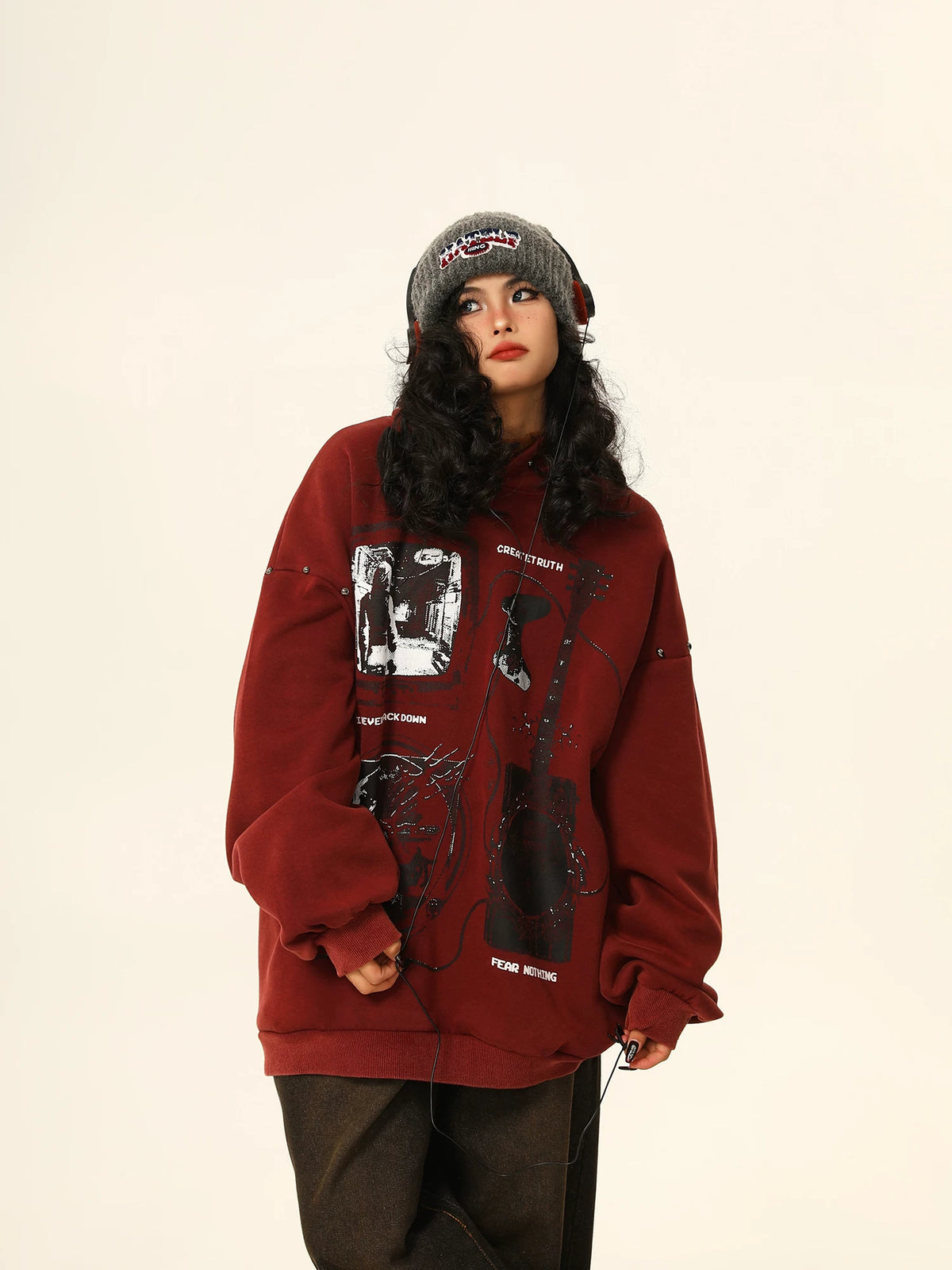 Oversized Burgundy Vintage Hoodie