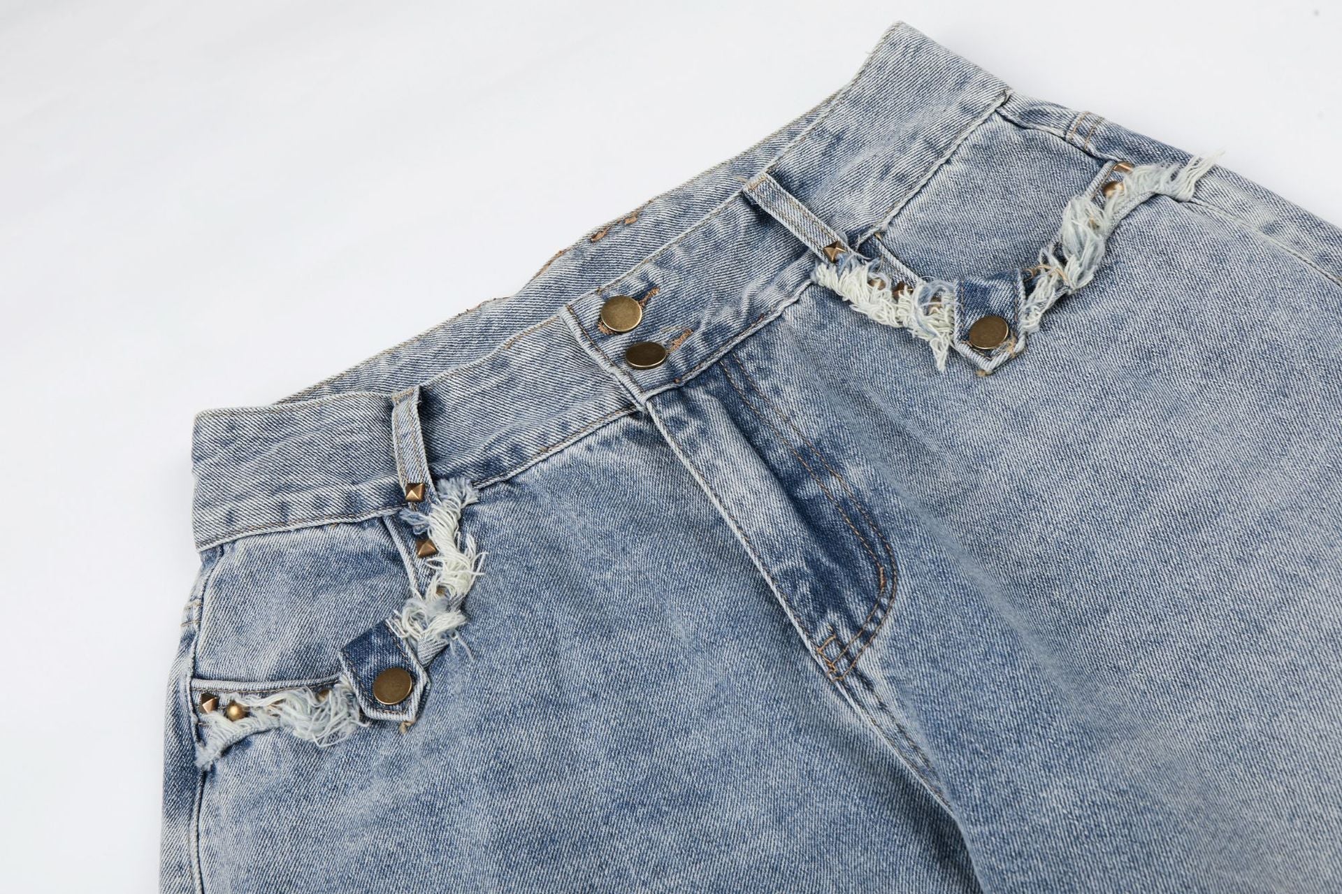 Fringe Studs Wide Leg Denim Jeans