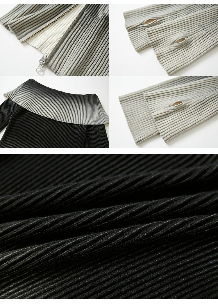 Bow Gradient Print Zipper Knit Sweater