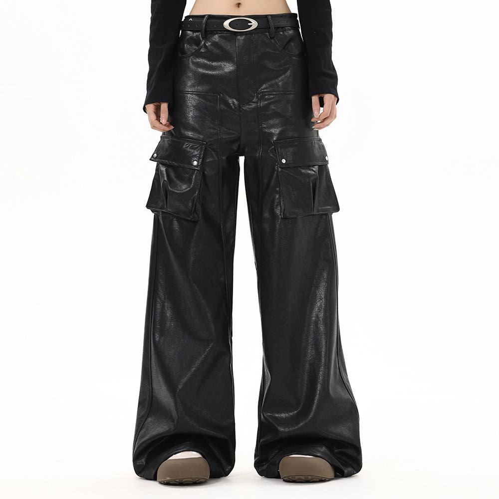 Black Leather Cargo Pants