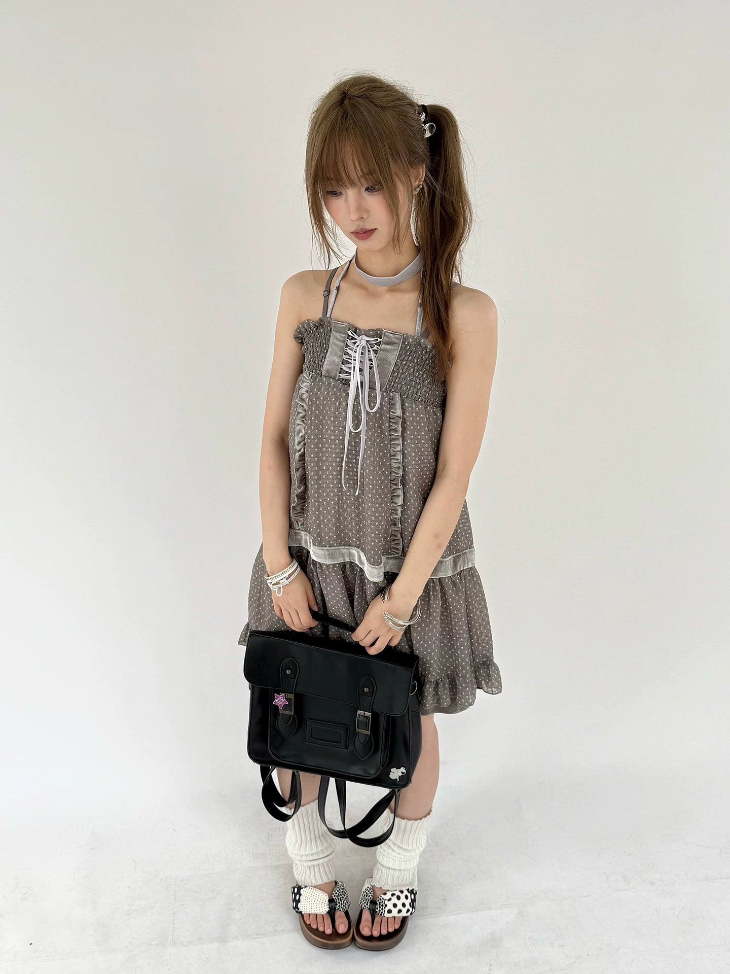 Polka Dot Patchwork Spaghetti Strap Dress