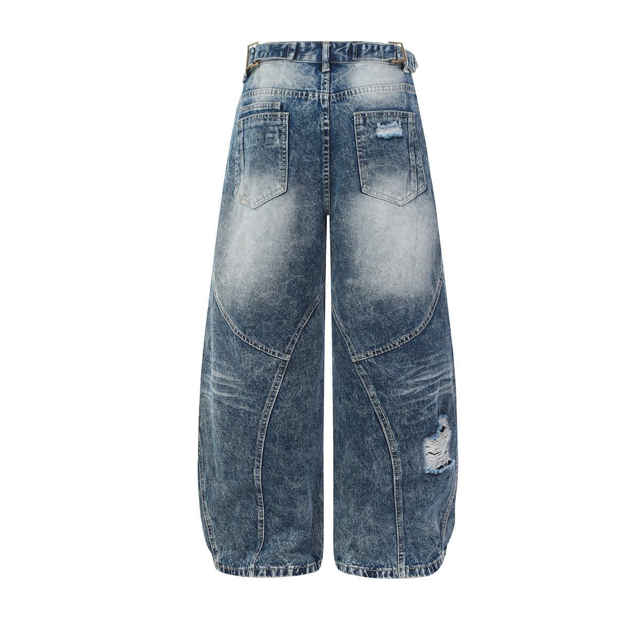 Washed Damage Splice Wide Leg Denim Jeans
