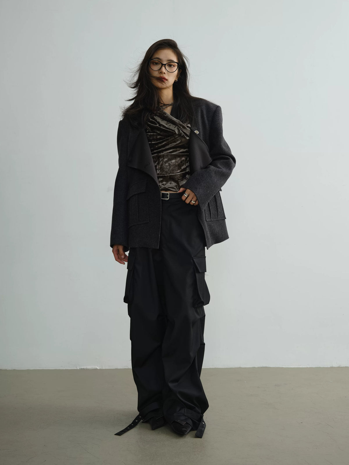 Low Neckline Diagonal Placket Jacket