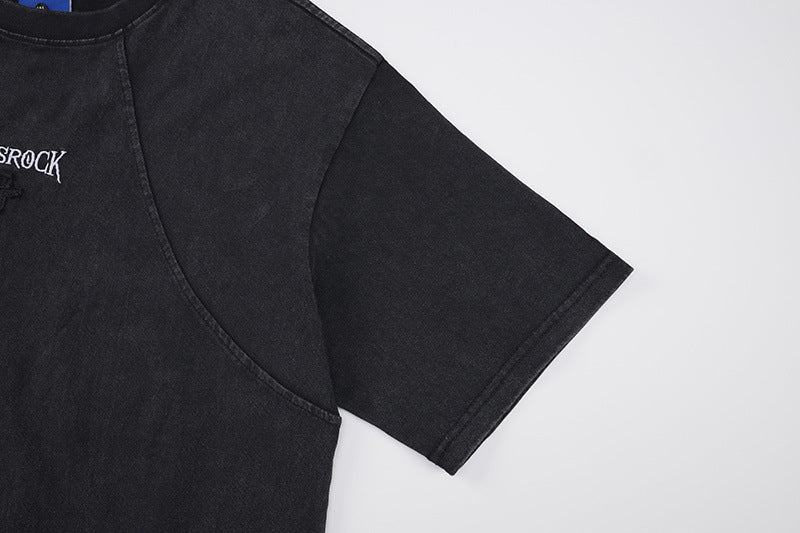 Washed Embroidery Raglan Short Sleeve T-Shirt