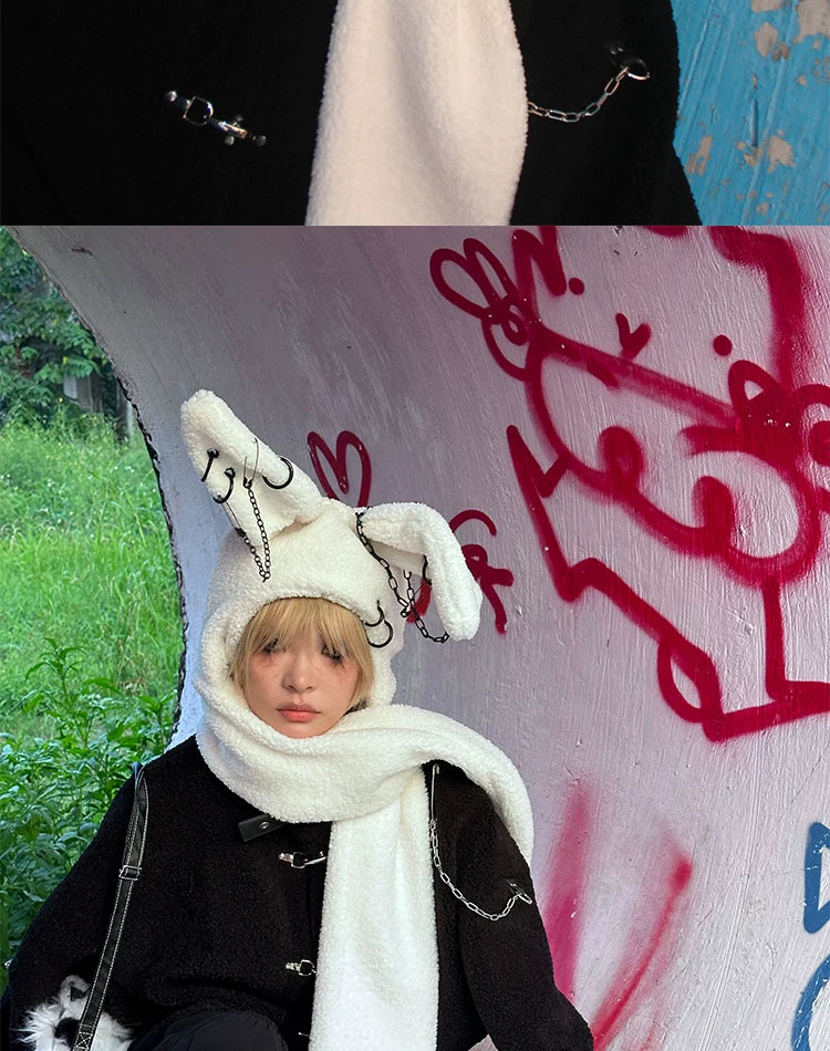 Rabbit Plush Ear Scarf Hat