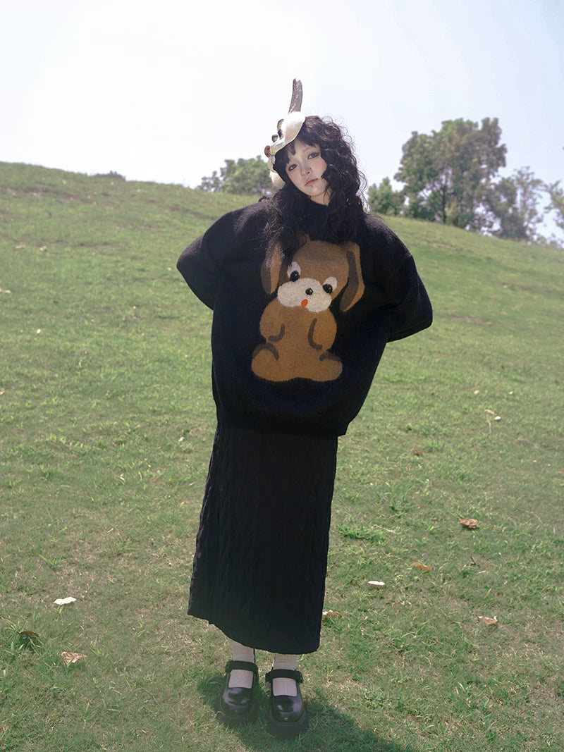 Dog Graphic Design Oversize Knit Sweater