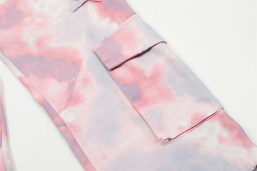Pantalon cargo tie-dye à cordon de serrage