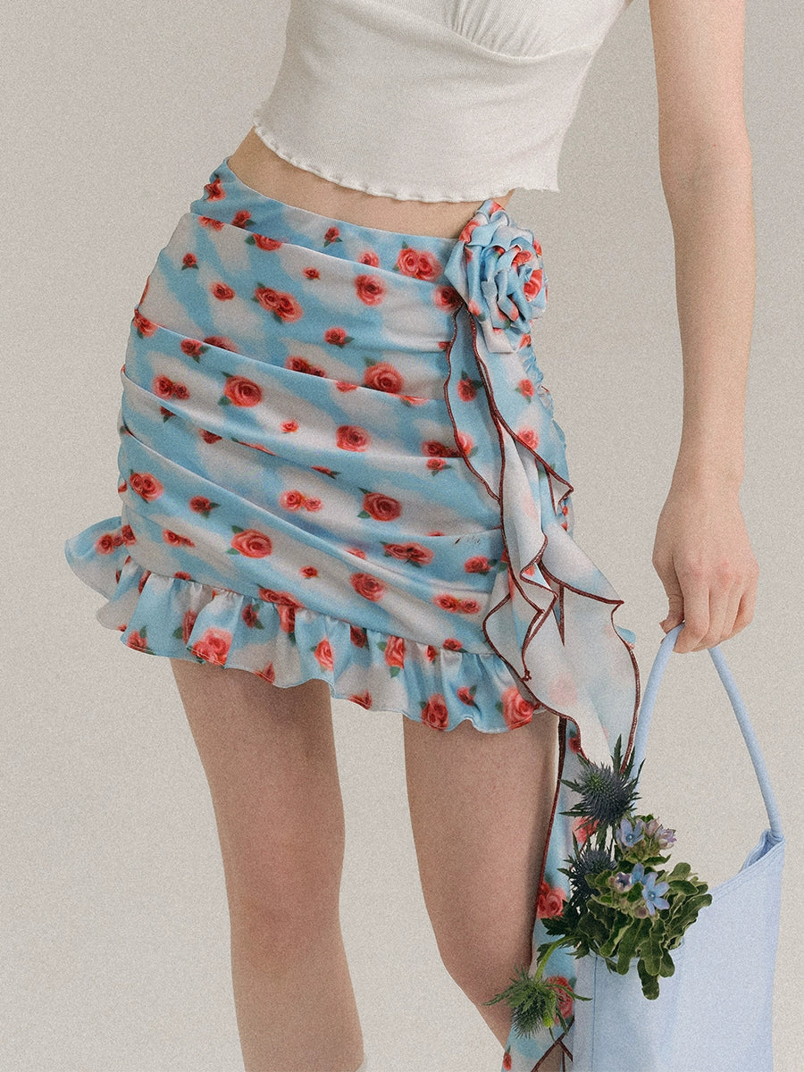 Hand Painted Rose Floral Camisole & Short Skirt Setup