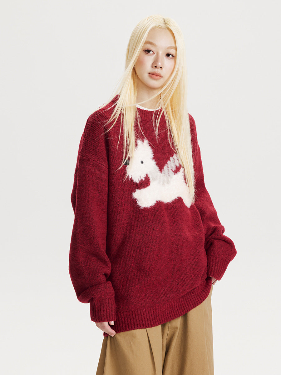 Christmas Vintage Plush Puppy Crew Neck Sweater