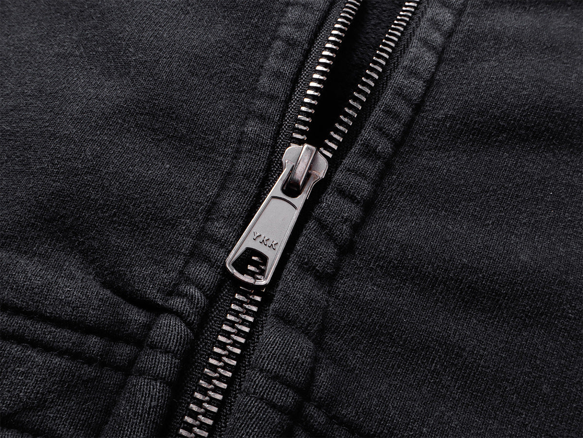 Heavyweight Wash Damage Zipper Hoodie
