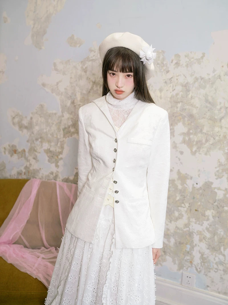 Rose Jacquard Sailor Collar Jacket