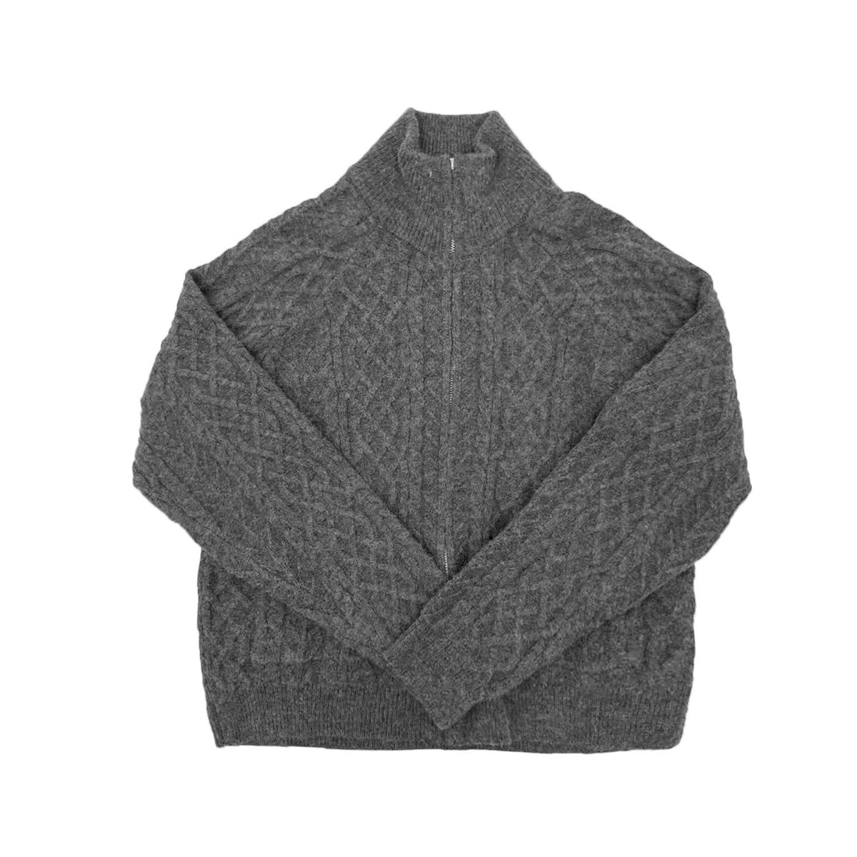 Cable Knit Stand Neck Zipper Knit Cardigan