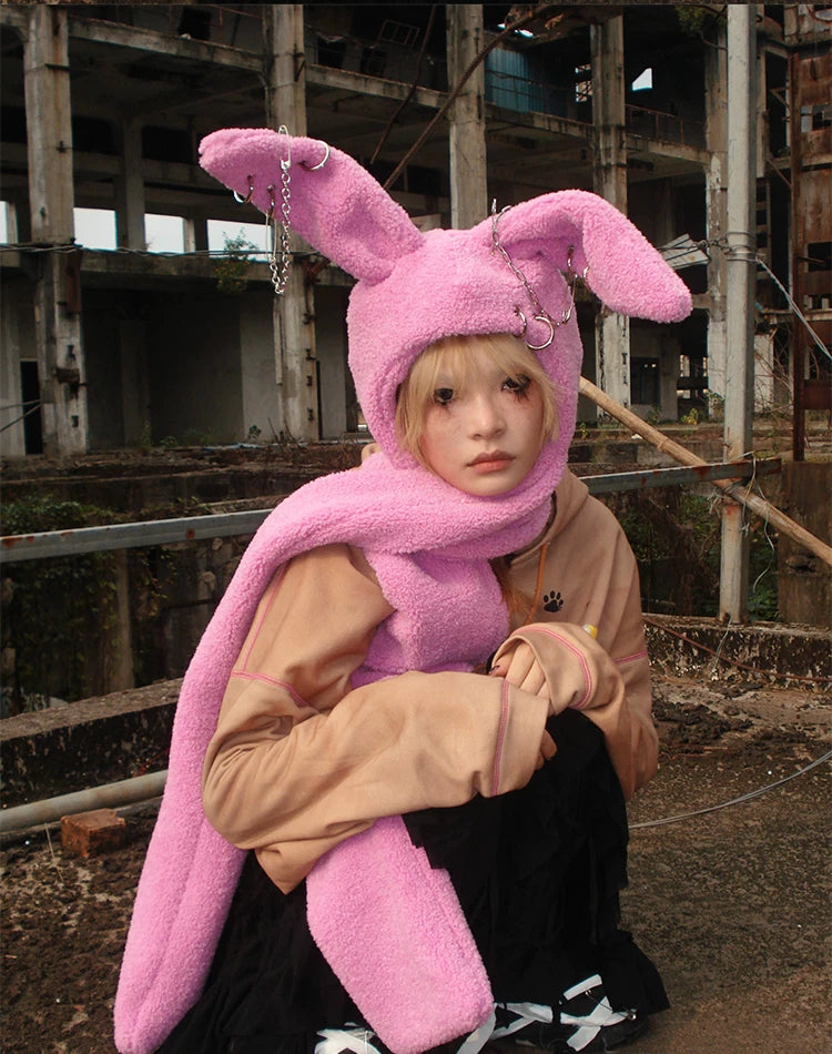 Rabbit Plush Ear Scarf Hat