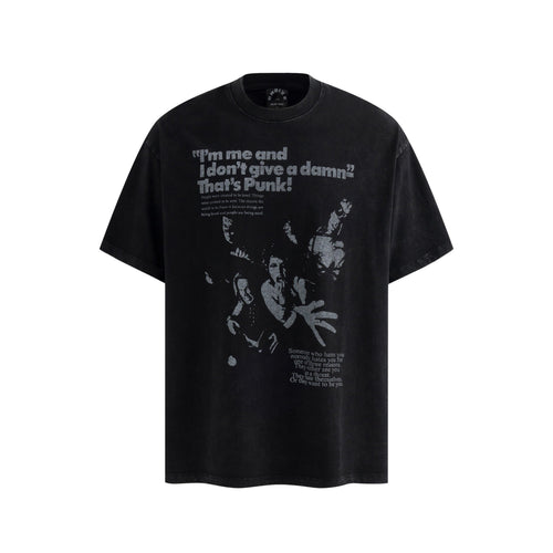 Camiseta de manga corta en algodón lavado con estampado rock - Negro / M
