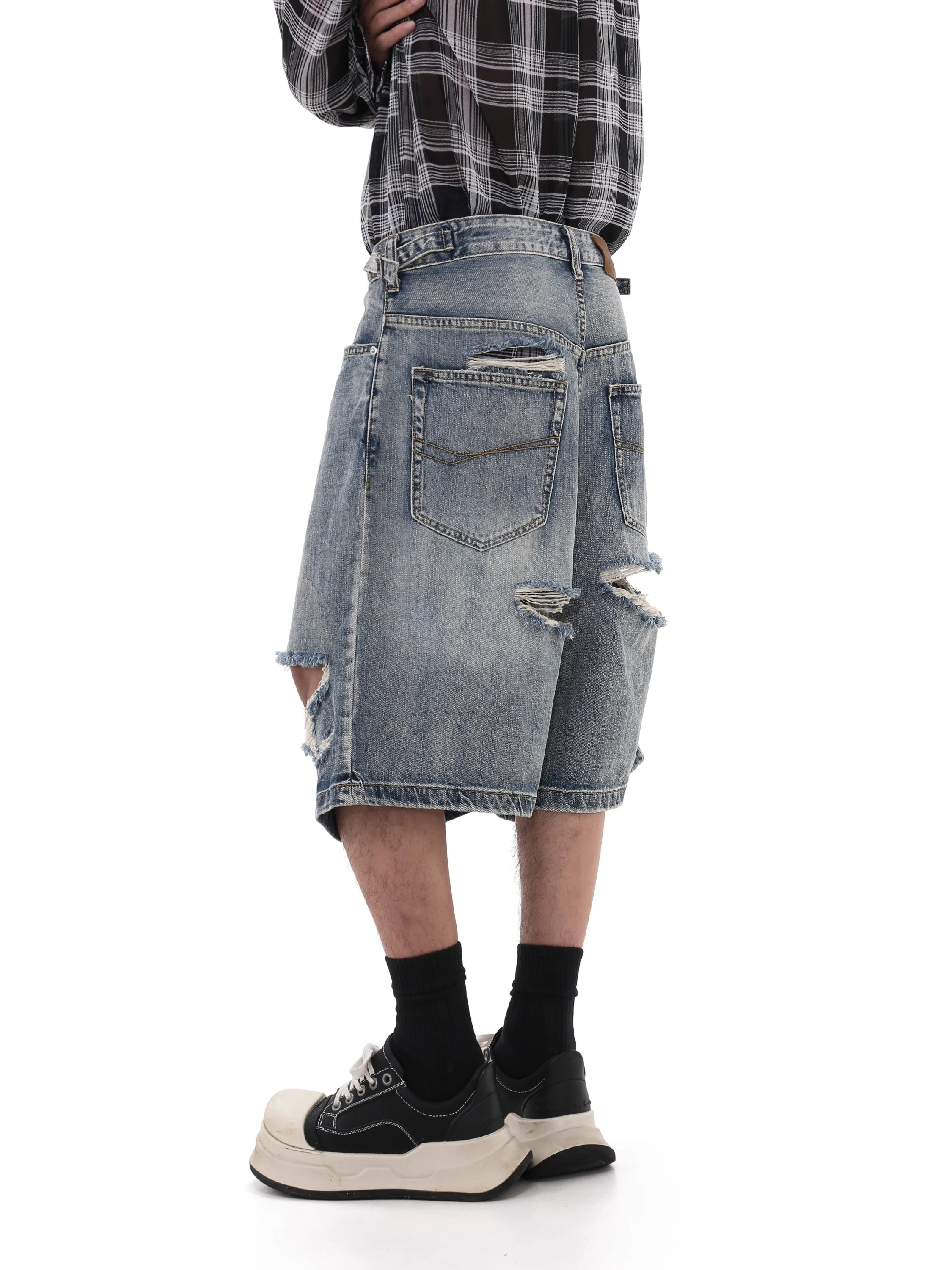 Damage Wide Leg Short Denim Jeans