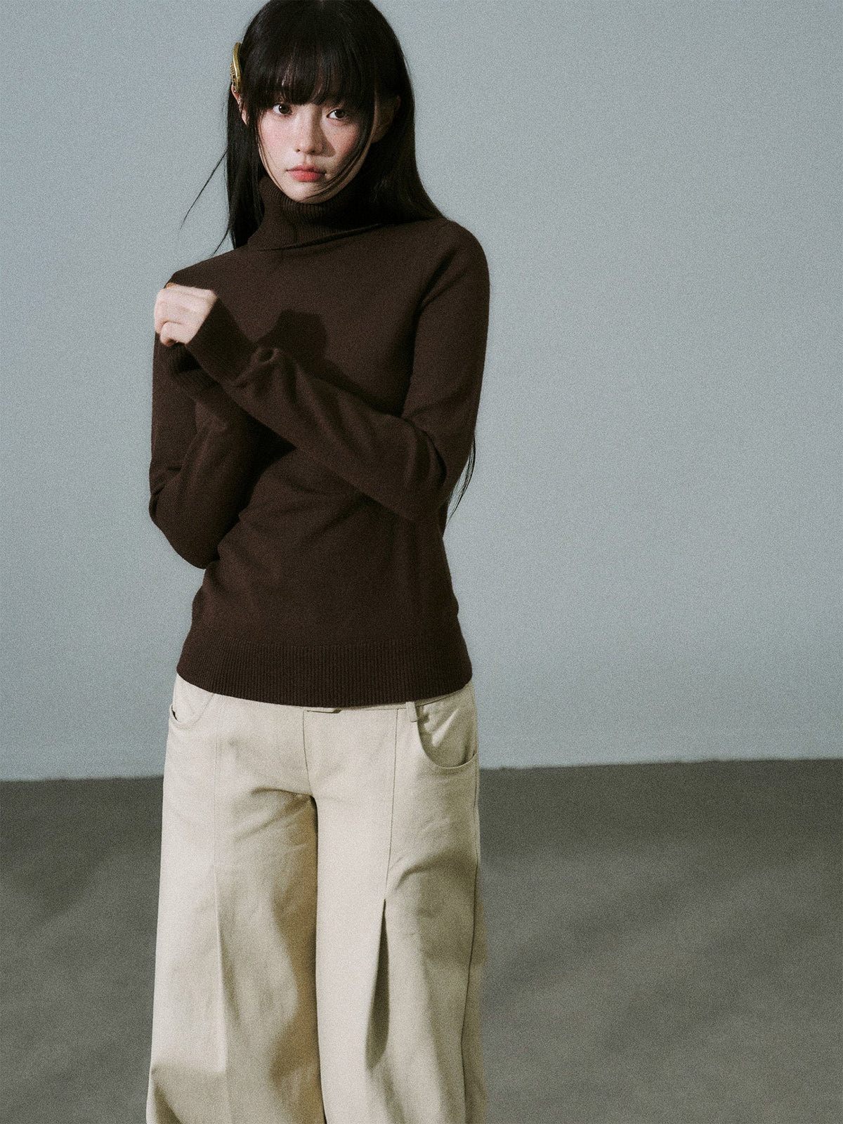Stretch Warm High-Neck Knit Sweater