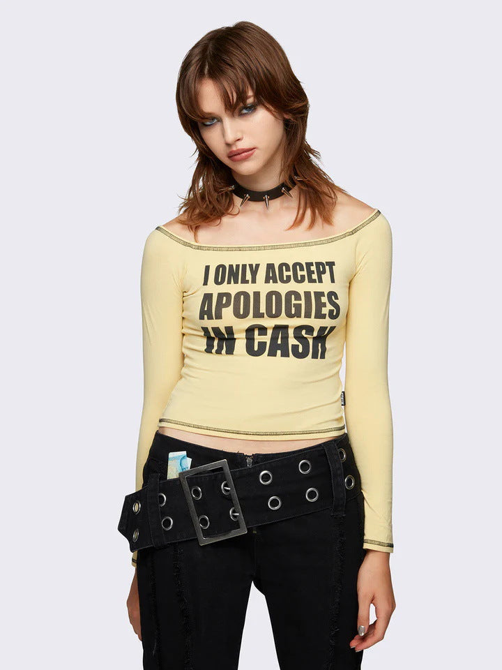 IN CASH Printed Boat Neck long sleeve T-shirt