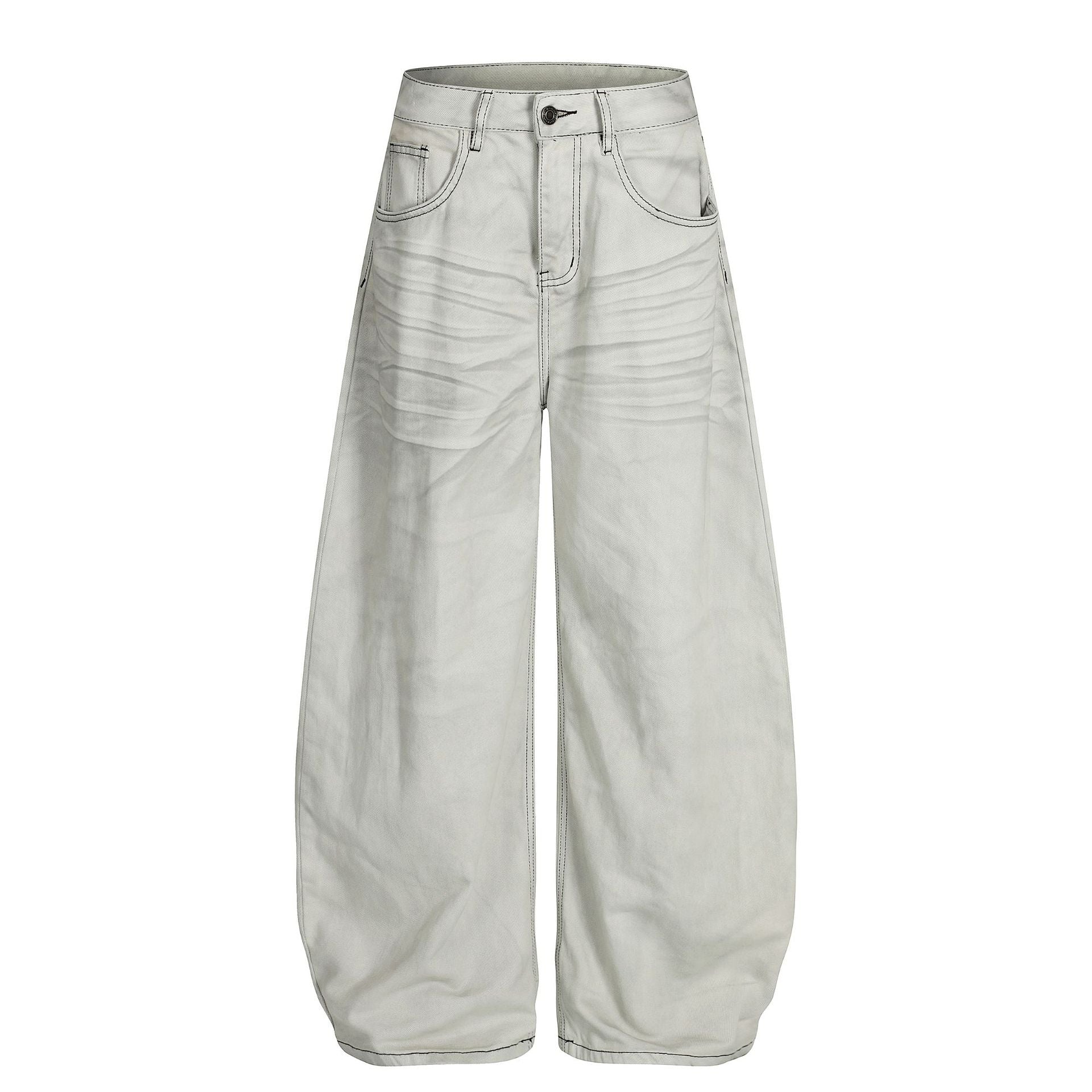 Washed Whisker Barrel Denim Jeans