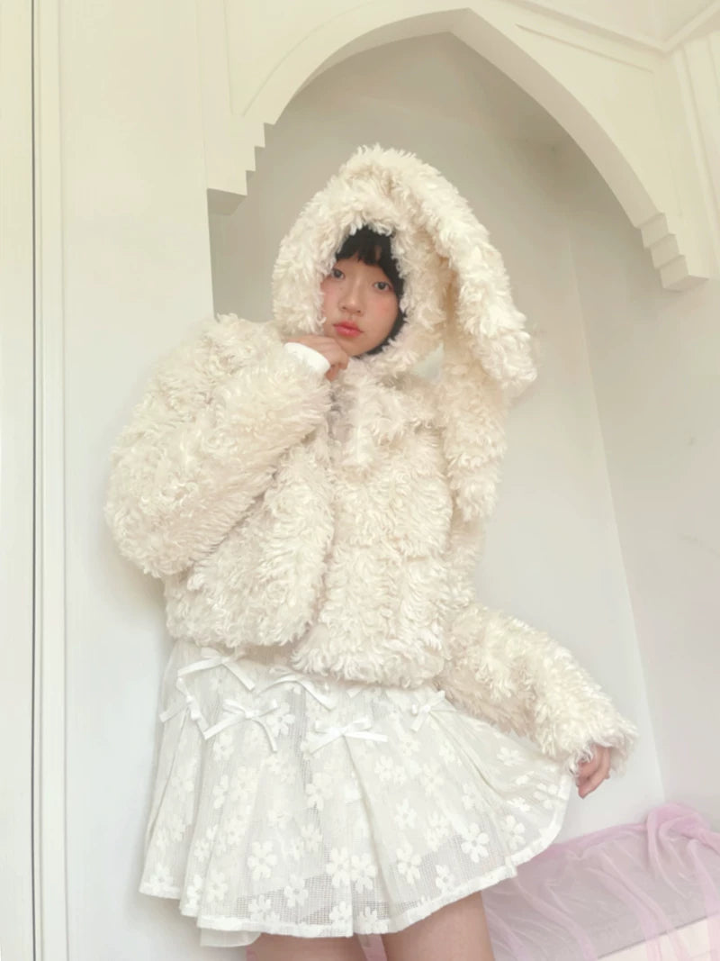 Fake Fur Bow Tie Plush Jacket