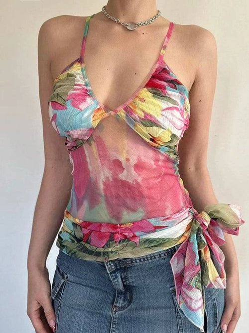 Top con fiocco e spalline halter smudged - S / Colorato