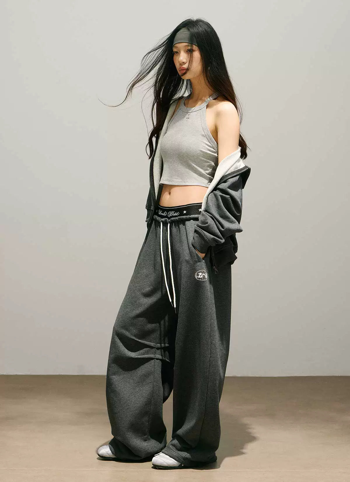 Logo Print Cropped Hoodie & Logo Print Wide Leg Sweatpants Setup