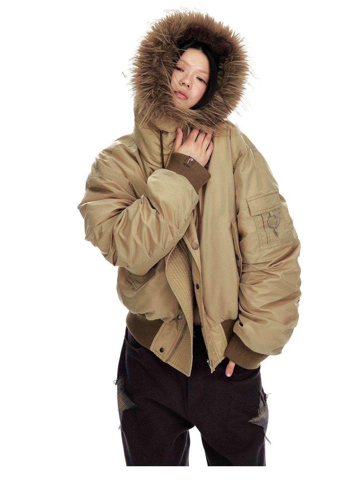 Hooded Fur-Collar White Duck Down Jacket