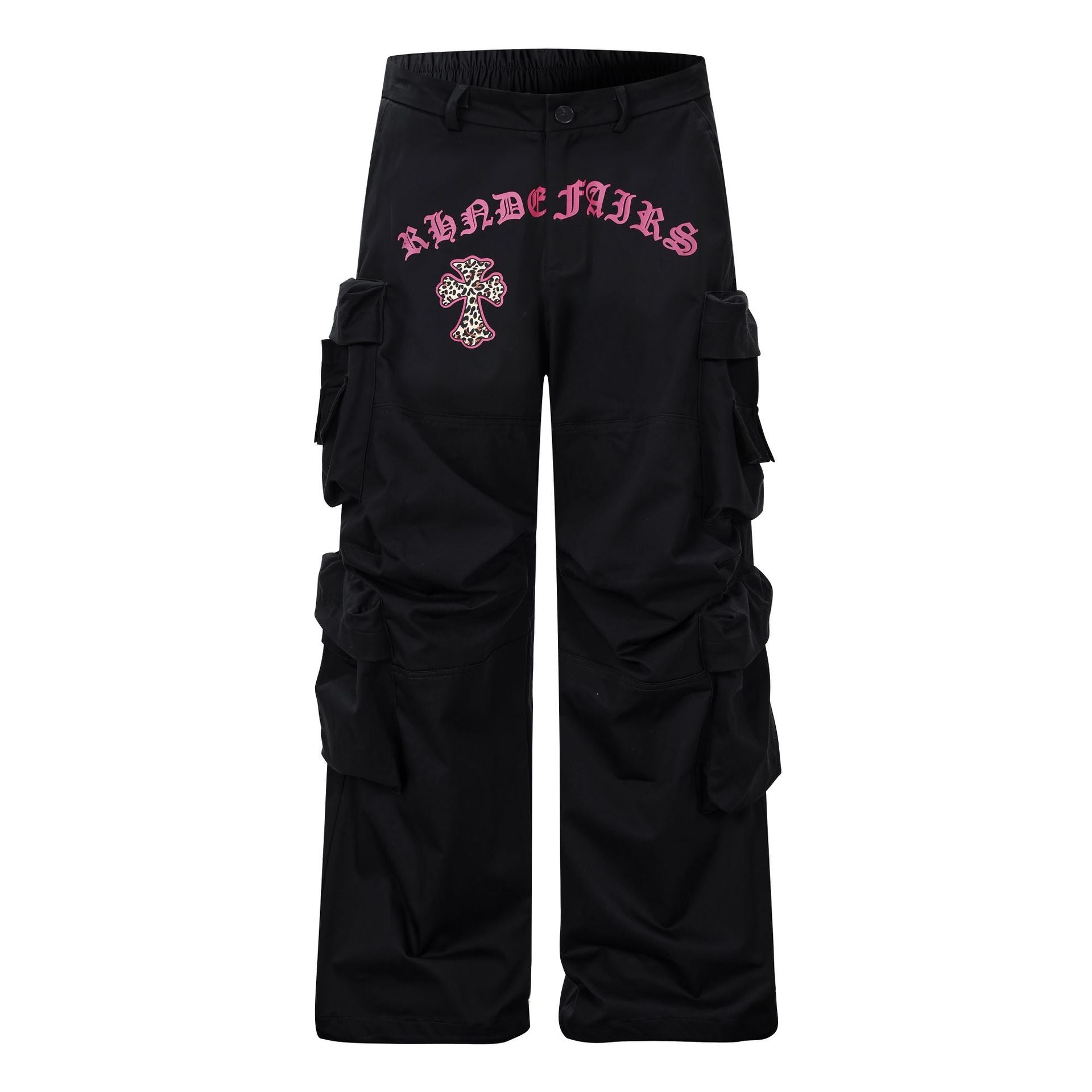 Multi Pocket Letter Print Straight Cargo Pants
